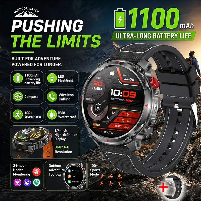 RUGGED HT45 Smartwatch — Waterproof Bluetooth Calling Fitness Watch with Health Monitoring & 100+ Sports Modes